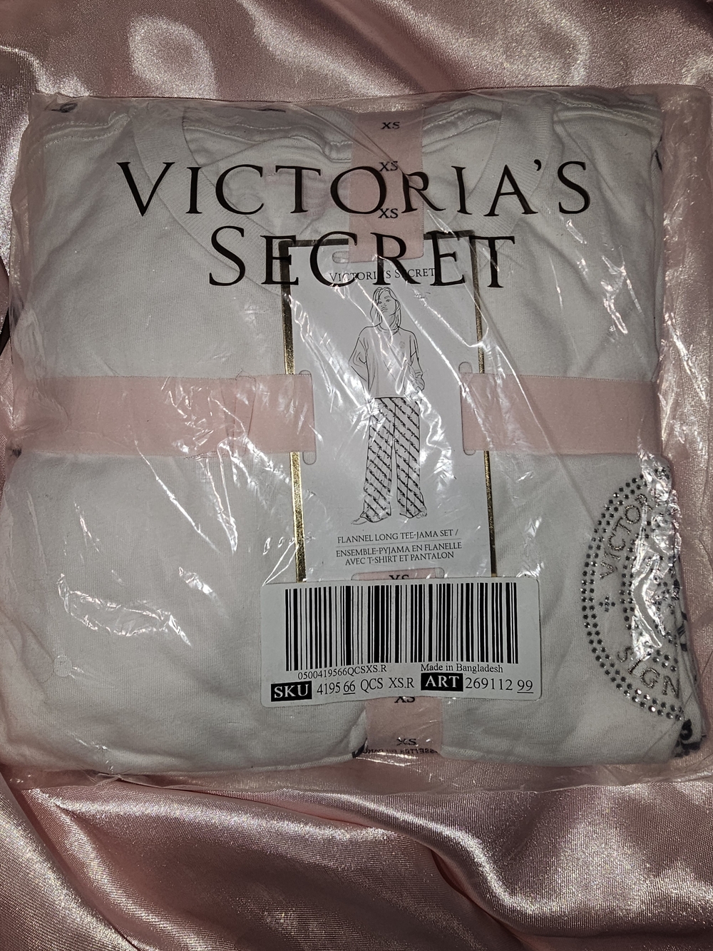 Victoria's Secret White/Black Flannel Long Pajama Set